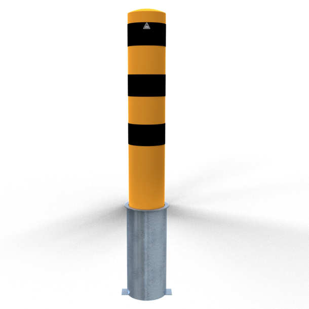 Bollard | steel tube  193 x 3,6 mm | yellow / black | Removable without fastener | With welded steel cap, incl. base sleeve Item no. 40191_10 | total length: 1500 mm | with welded steel cap